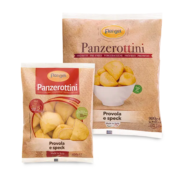 Confezione 450g e 900g Panzerottini Surgelati Prefritti Ripieni di Provola e Speck Florigel