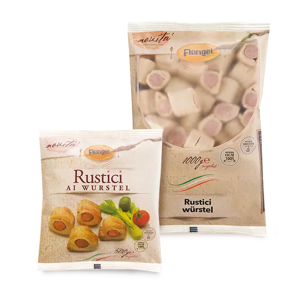 Confezioni 500g e 1000g rustici wurstel surgelati Florigel